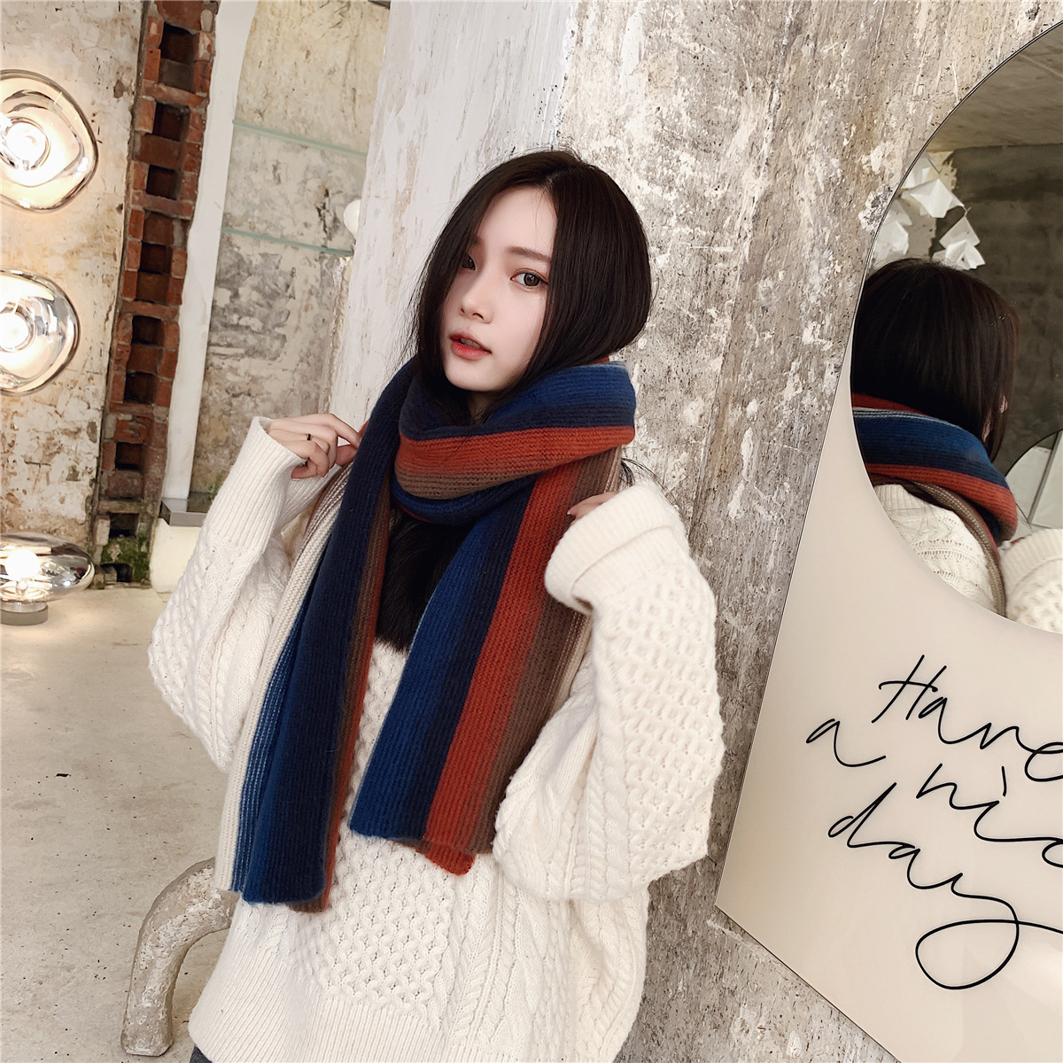 Knitted Rainbow Long Scarf NSCM101115