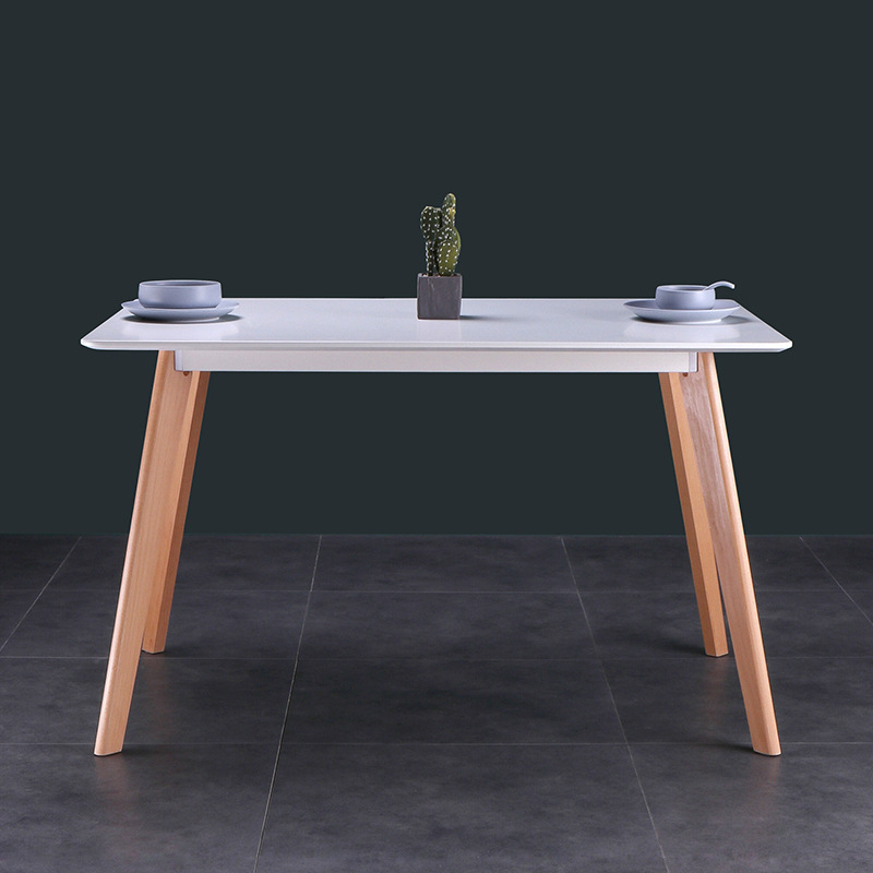 White Dining Table Rectangular Dining Table Black Square Table 6-Person Table Cafe Milk Tea Shop Negotiation Table and Chairs Solid Wood 4-Person Table