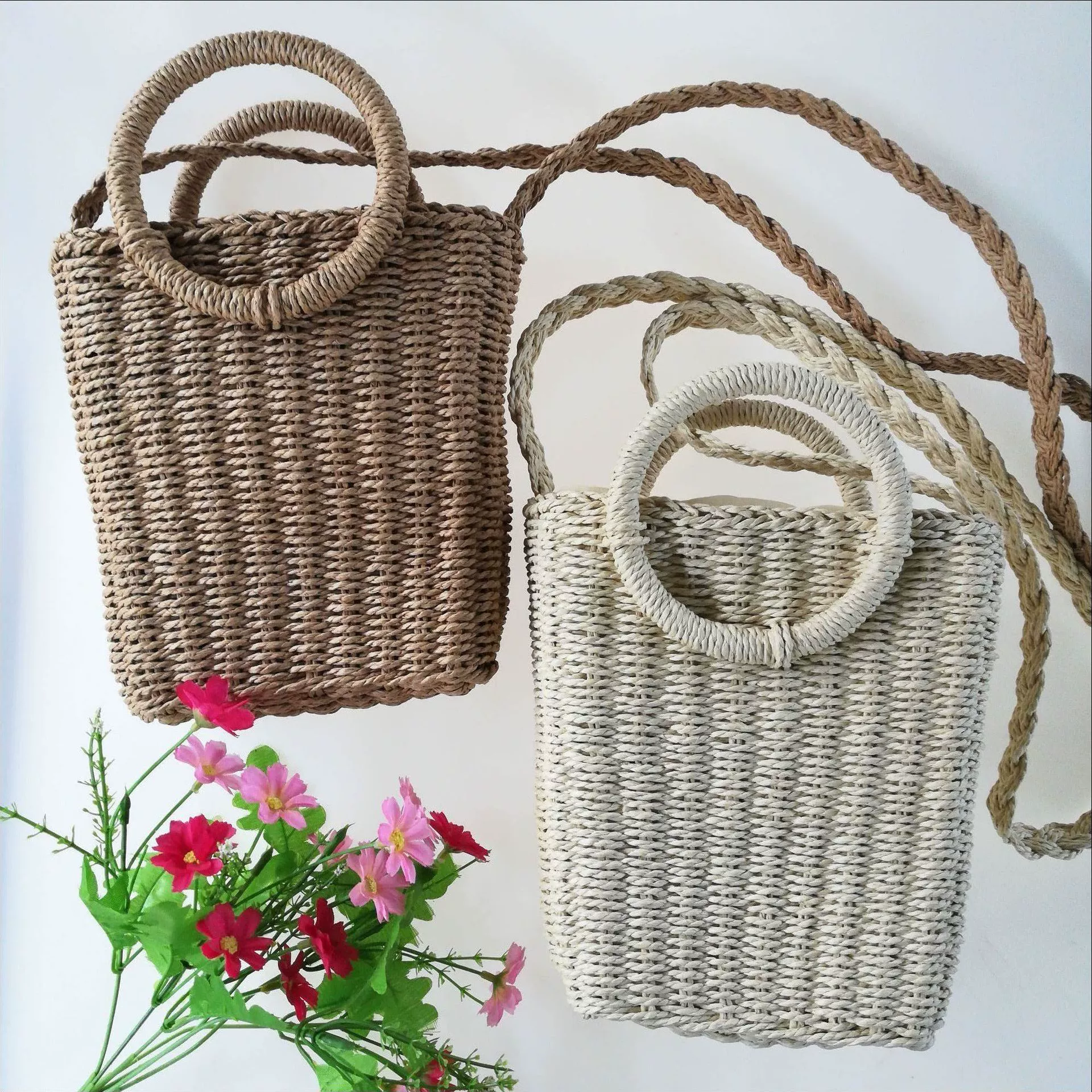 Retro ring, beach straw square bag, Korean style, simple and elegant design