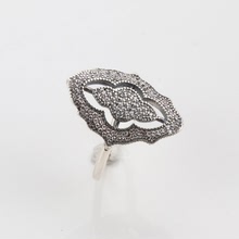 潘家S925銀復古黑戒指歐美創意款花瓣櫥窗鏤空戒指個性簡約戒指女