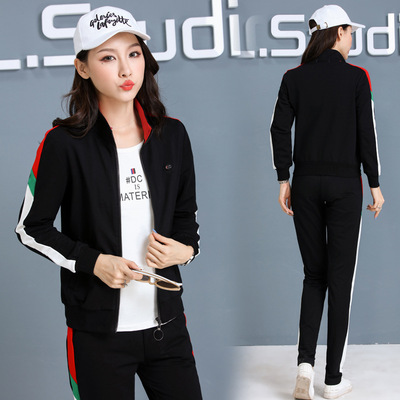 Casual sports suit 2019 Spring new pattern Large Athletic Wear Three-piece Suite Korean Edition Self cultivation Show thin Fitness wear