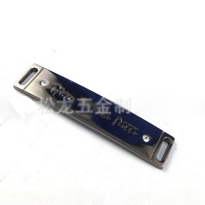 厂家批发环保亮枪黑色鞋牌，镶钻金属长方条鞋标