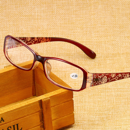 Engraved antique-style reading glasses, street vendor style, blue light filtering spring legs, fashionable resin reading glasses for women, model 8927