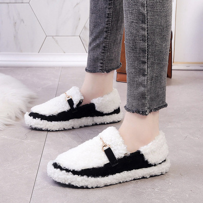 懒人毛毛鞋女2019秋冬季棉鞋一脚蹬厚底松糕鞋加绒大码平底豆豆鞋|ms