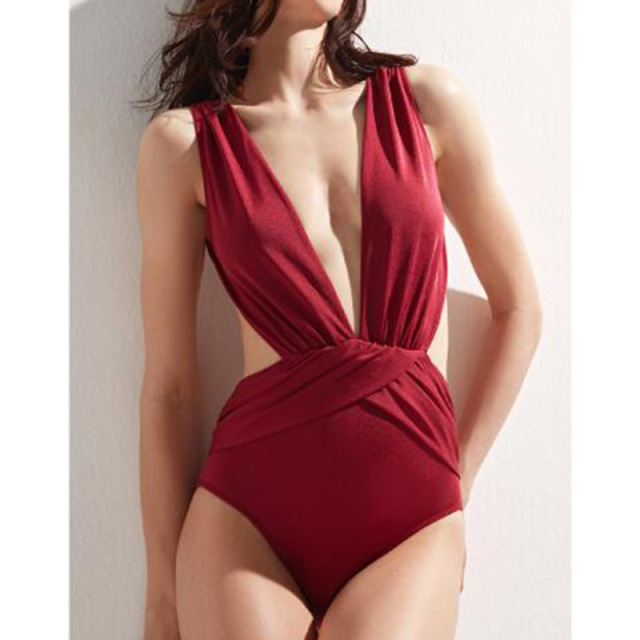 2020 European and American V-neck women’s one piece sexy swimsuit