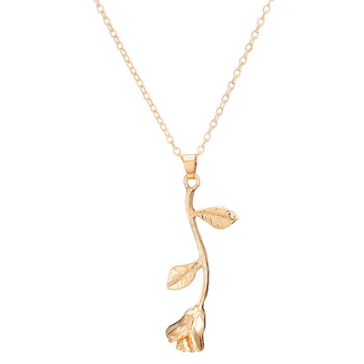 欧美跨境爆款复古精致复古树枝玫瑰花吊坠项链 抖音同款网红饰品|ru