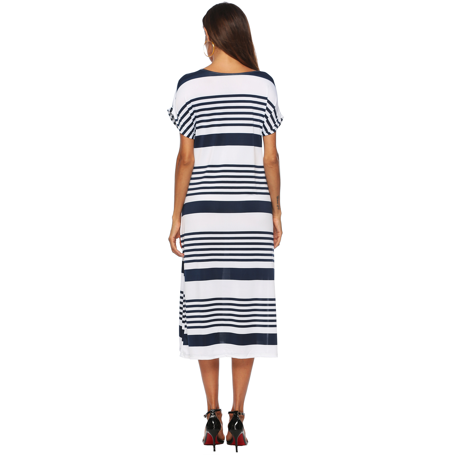 V Neck Striped Maxi Dress Loose Fit Side Slit Beachwear Perfect for Summer Outings Wholesale Available