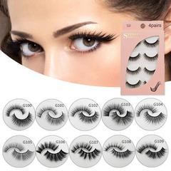 New handmade mink hair false eyelashes, natural, slim, long, three-dimensional, multi-layered eyelashes, 4 pairs