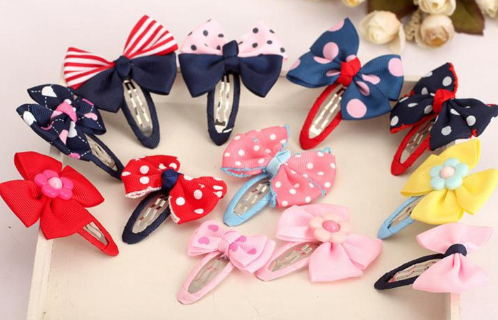 韩国蝴蝶结儿童发夹BB夹 对夹 圆点太阳花蝴蝶结 套装赠品