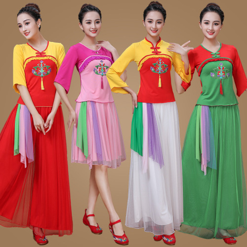 Chinese folk dance dresses for women yangko fan umbrella dance square dance clothes guang chang wu dance dress for female