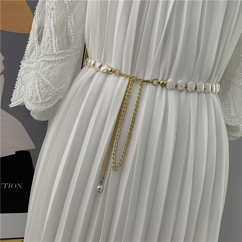 Elegant Women's Waist Chain With Pearl Shell For Dresses And Belts_voghion.com