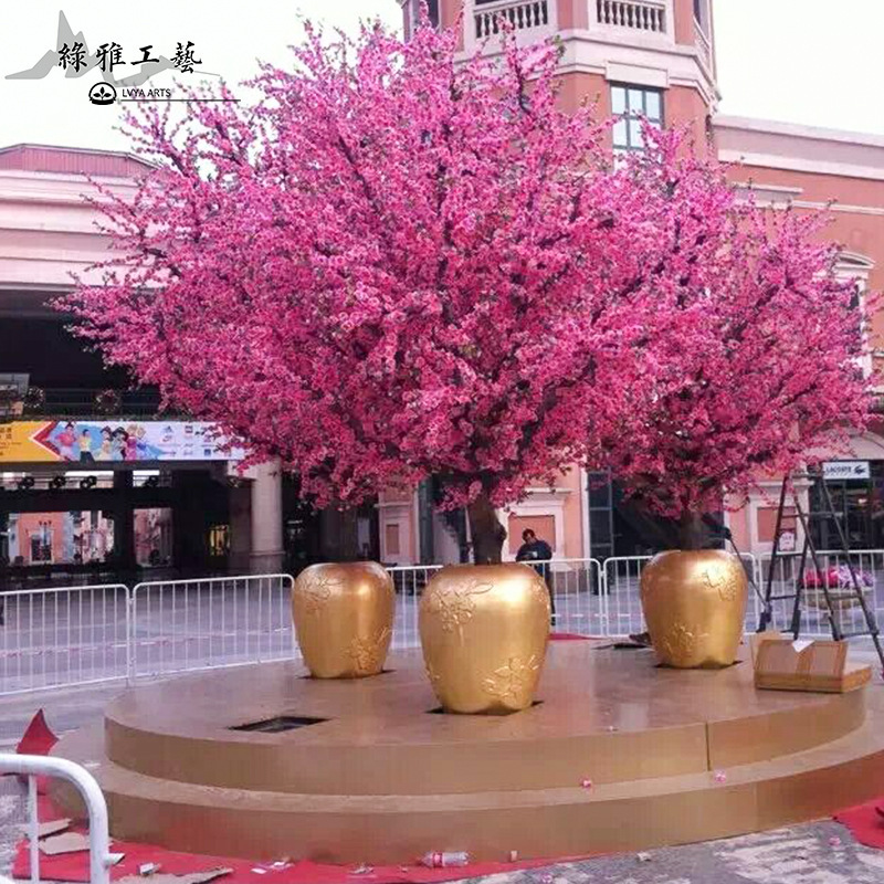 Simulation peach blossom tree large shopping mall glass fiber reinforced plastic real wood flower tree tourist attractions wishing tree good luck tree shopping mall decoration