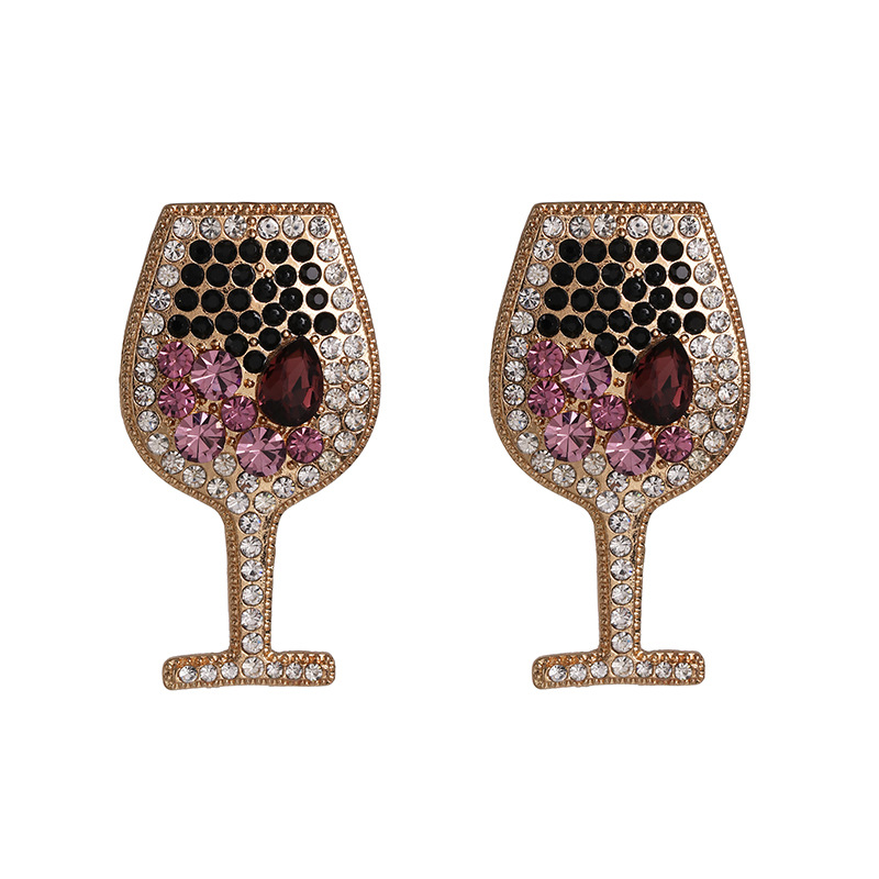 Fashion Wine Glass Diamond Alloy Acrylic Earrings Ear Studs display picture 8