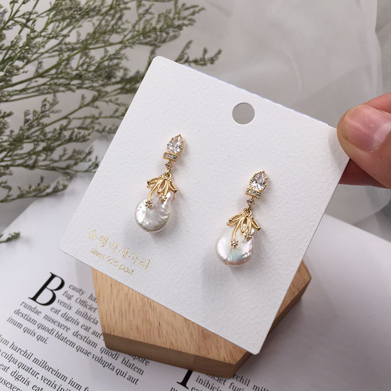 S925 Silver Pin Micro-inlaid Zircon Asymmetric Baroque Pearl Geometric Design Earrings display picture 15