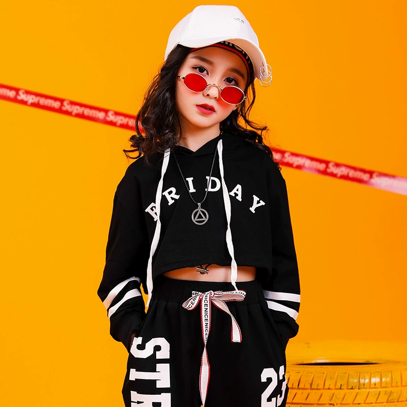 Детская уличная одежда для танцевGirls handsome jazz dance performance clothing girls hiphop hip-hop loose performance clothing trendy