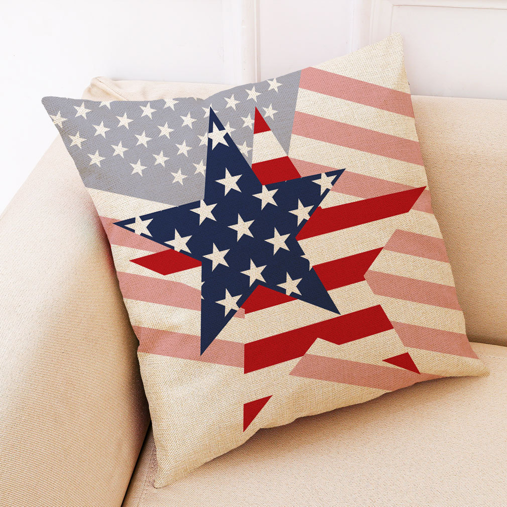 wish 亚马逊新款美国独立日棉麻抱枕套 汽车抱枕家居沙发靠垫定制