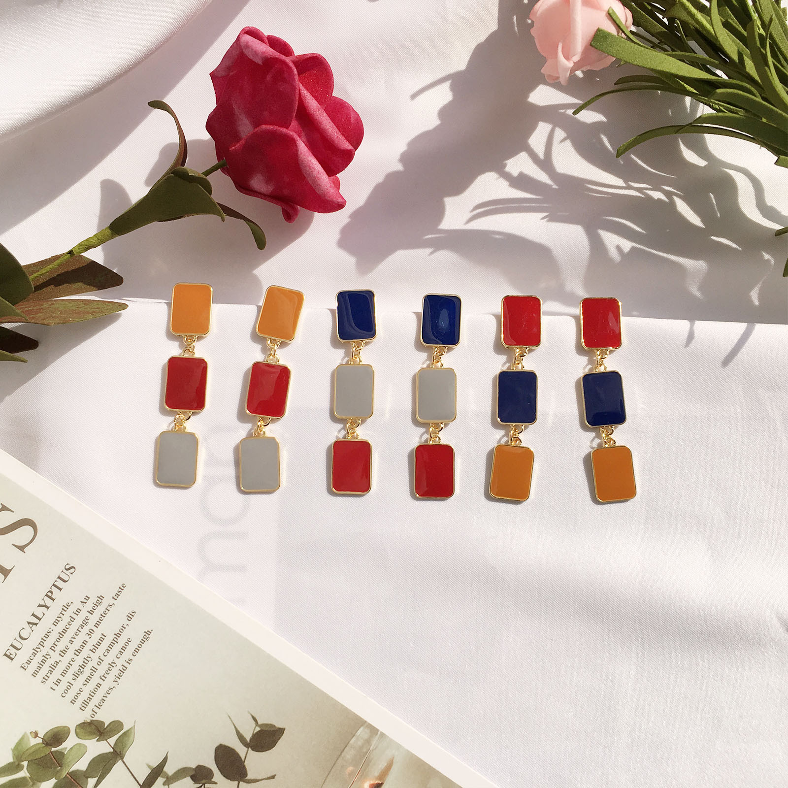 Long Simple Square Contrast Color Glaze Earrings display picture 7