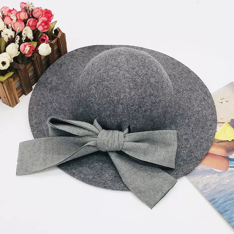 秋冬女童羊毛呢大檐帽萌娃潮帽羊毛帽子冬天保暖礼帽时装配饰潮牌