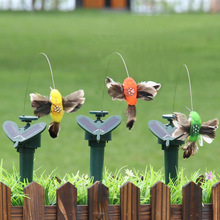 太阳能羽毛鸟 电动蜂鸟玩具小鸟飞舞 园艺森系家居装饰工艺品摆件