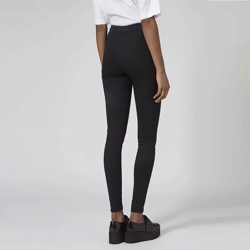 pantalones de mezclilla ajustados negros de cintura alta para mujer NSAC14325