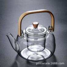 提梁壶耐热玻璃茶壶电陶炉煮茶器烧水壶竹制把手带玻璃内胆泡茶壶