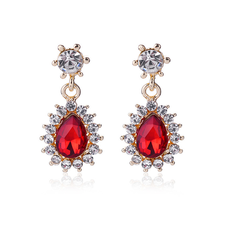 Flower Pattern Women'S Gender 1 Pair Lady Flower Alloy Inlay Artificial Gemstones Women's Drop Earrings