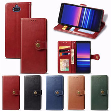 适用Xperia 20手机皮套XZ5/XZ4纯色圆扣商务款翻盖钱包插卡保护套