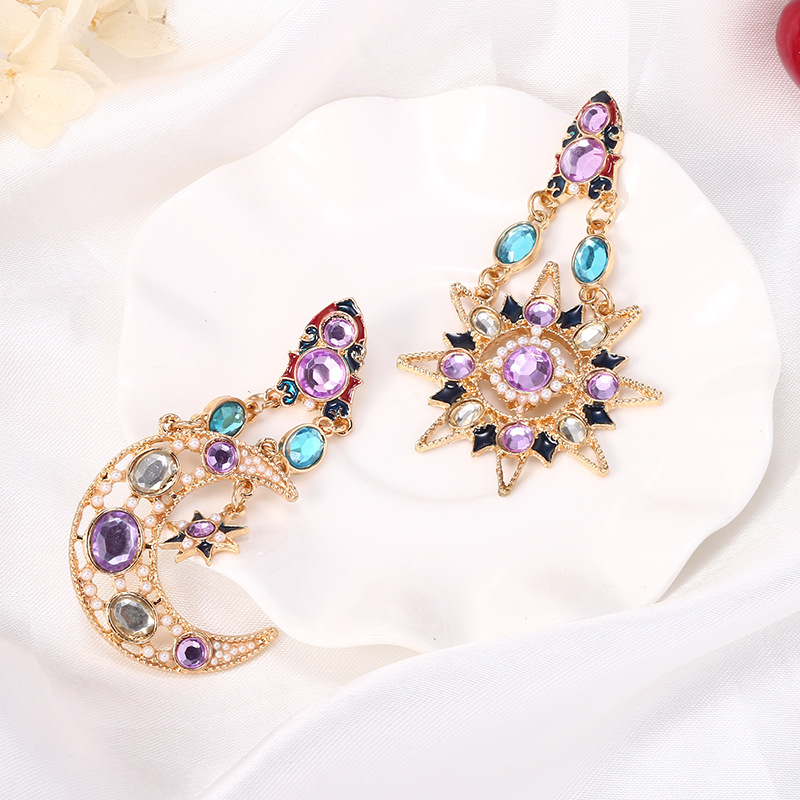 Elegant Glam Star Moon Water Droplets Alloy Inlay Rhinestones Opal Women's Drop Earrings display picture 3