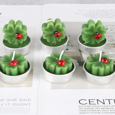 聖誕節新款創意個性四葉草蠟燭無煙無味仿真植物工藝蠟燭廠家直銷