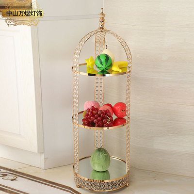 欧式客厅果盘家用茶几水果盘架创意水晶蛋糕糖果架三层多层水果篮|ru