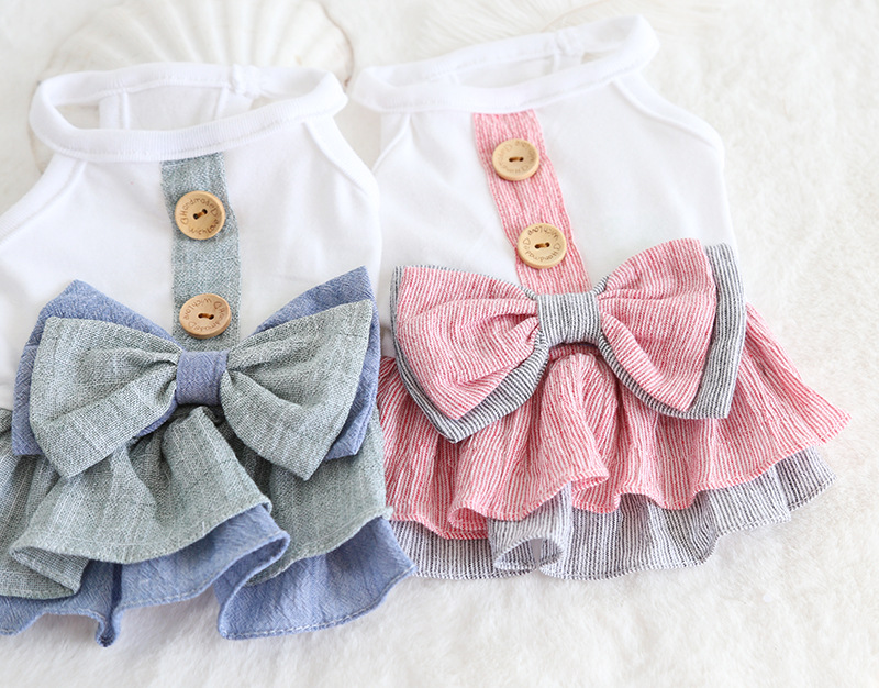 棉纱双色木扣裙