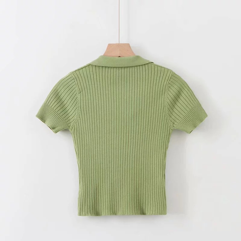 V-neck solid color short-sleeved self-cultivation knit T-shirt  NSAC14343