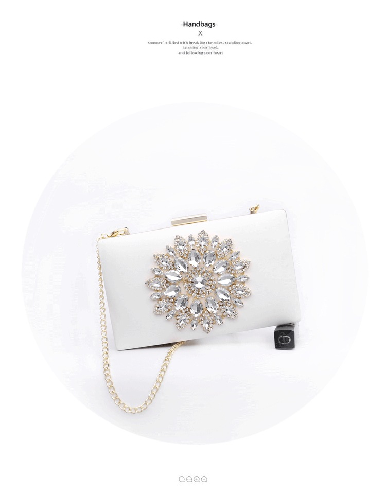 White Red Black Pu Leather Flower Rhinestone Square Evening Bags display picture 2