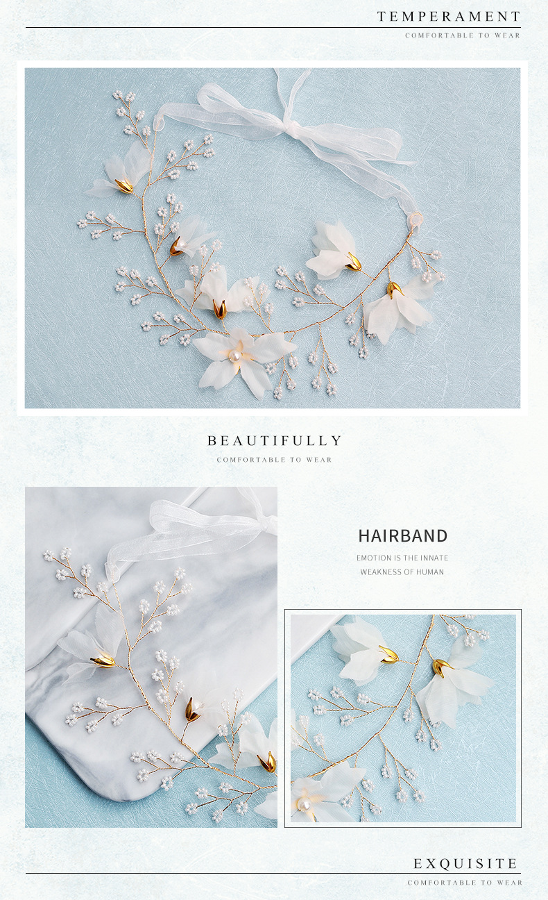 Handmade Cloth Flower Jewelry Bride Bridesmaid Headband Hairband Al Por Mayor De Moda display picture 3