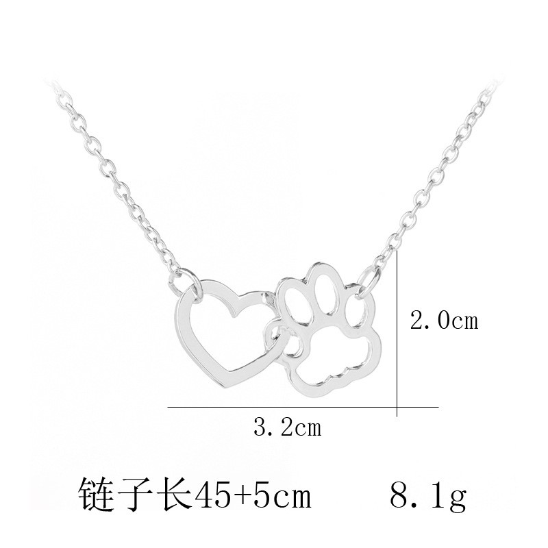 New fashion heart-shaped dog paw stitching pendant necklace wholesale