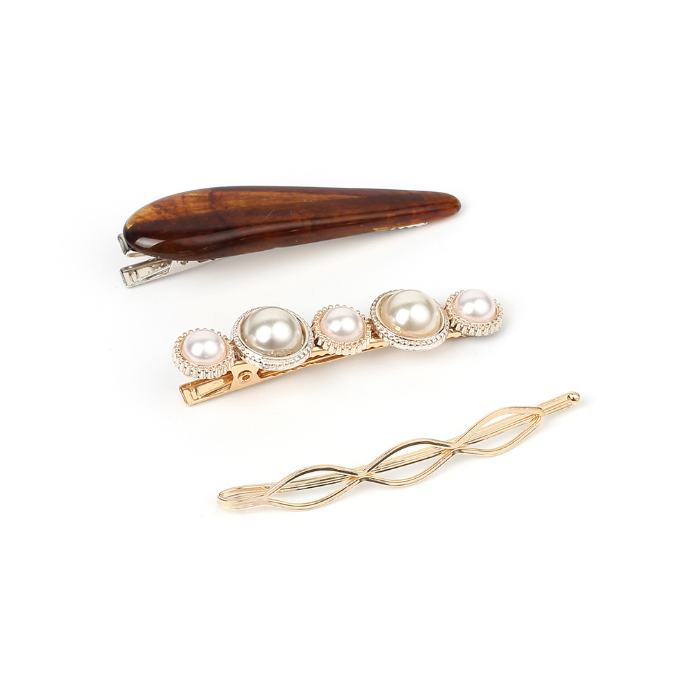 13g Weight Headwear Classification Birthday Occasion Women'S Gender Coffee, Grey, White, Black Color Korean Geometric Pearl Alloy Hairpin Set 4