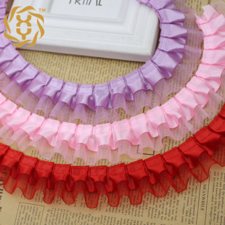 现货4cm双层打折色丁蕾丝花边娃娃衣服婚庆服装饰品配件雪纱花边