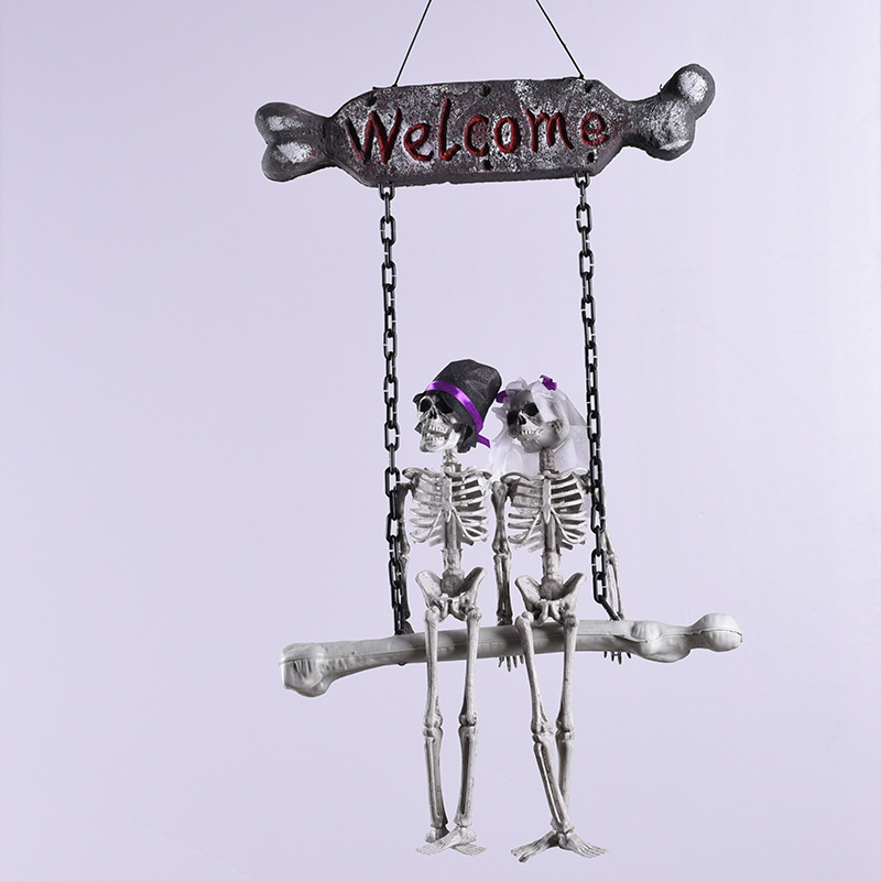 Halloween props novio novia cráneo puerta colgante Secret Room Bar casa hechizada diseño Bienvenido horror Decoración