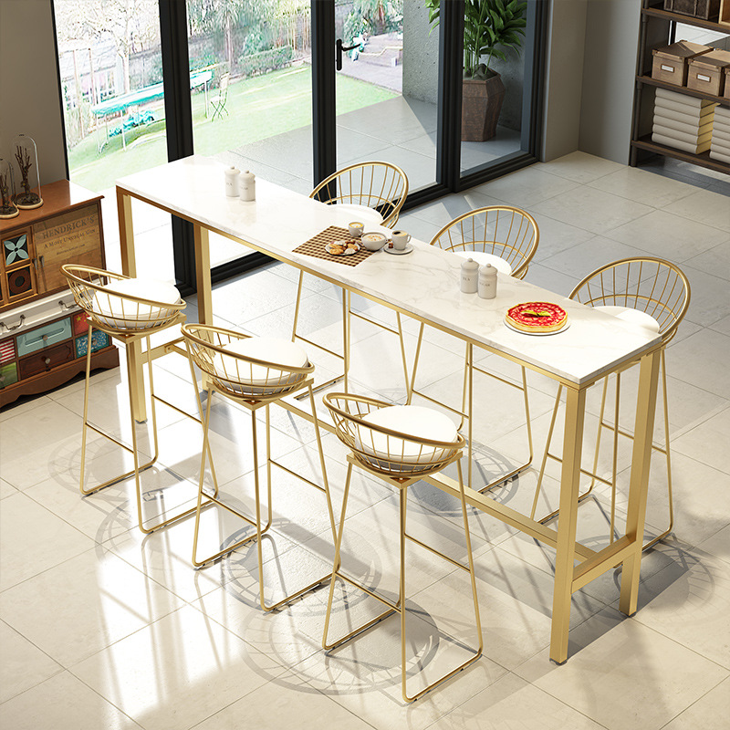 Nordic Household Marble Bar Table and Chairs Wall-Mounted Long Table Milk Tea Shop Table and Chairs Cafe Bar High Table and Chairs