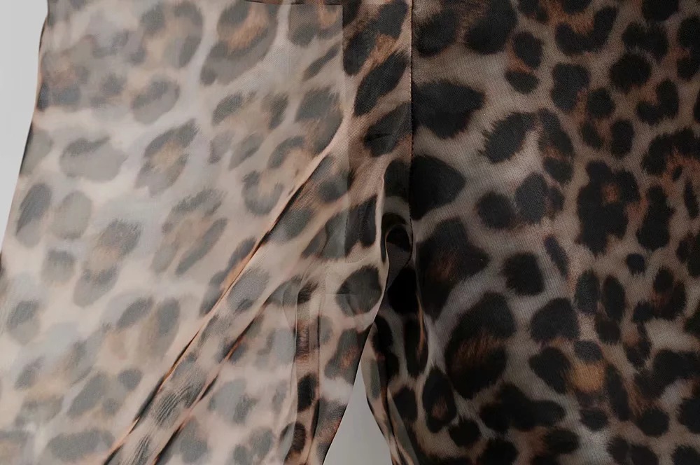 Spring New French Vintage Leopard Print Bow Tie Organza Bubble Long Sleeve Shirt For Women in Shirts & Blouses