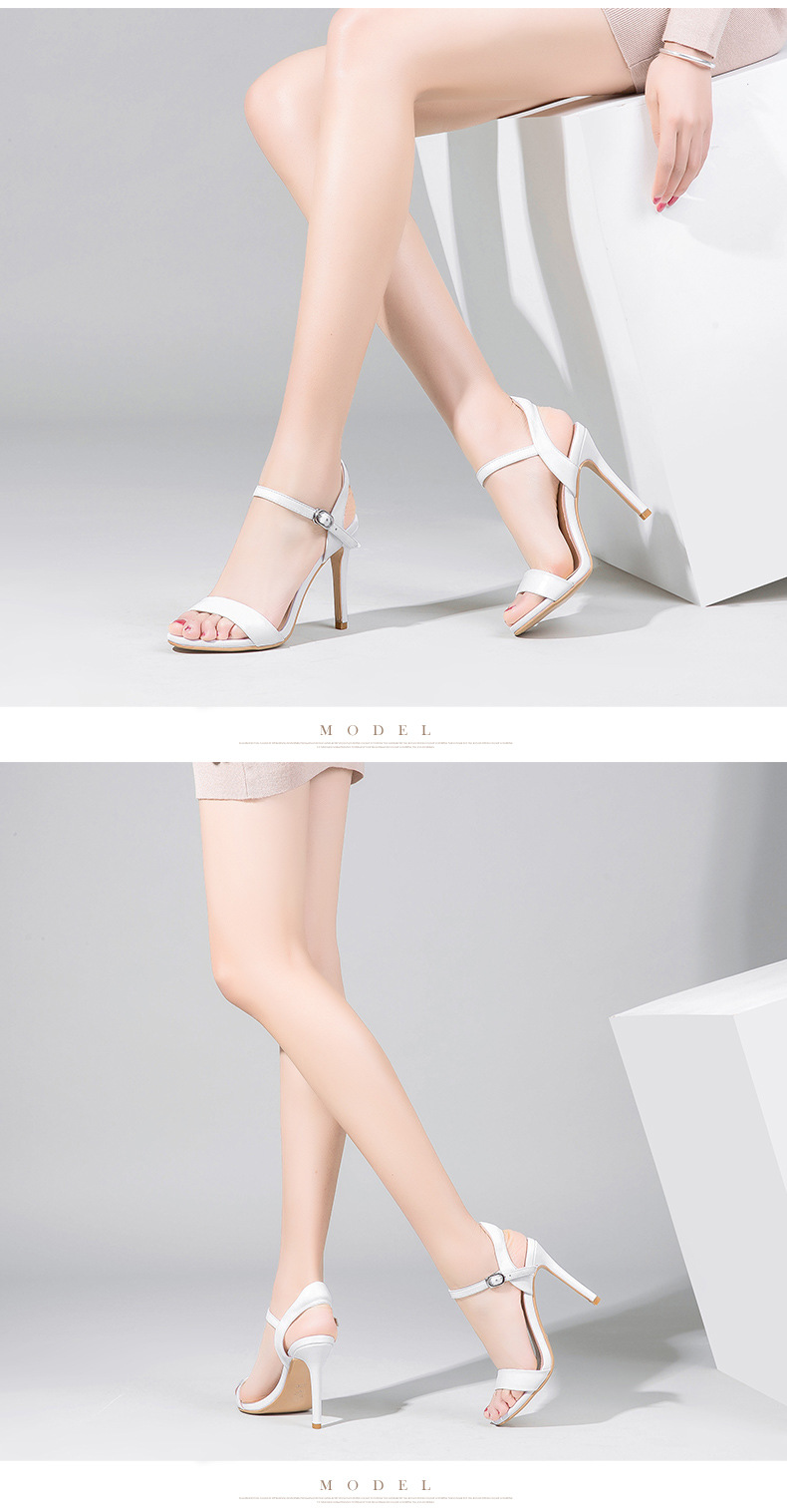 Sandal nữ cao gót một quai da bò hở mũi phong cách La Mã — Chiều cao gót đen [7.5 cm] chi tiết 2