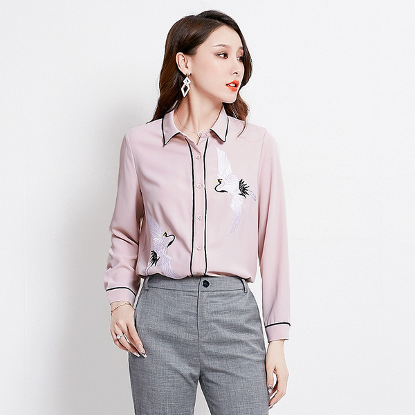 Autumn fashion embroidered crane cardigan woven Chiffon shirt 