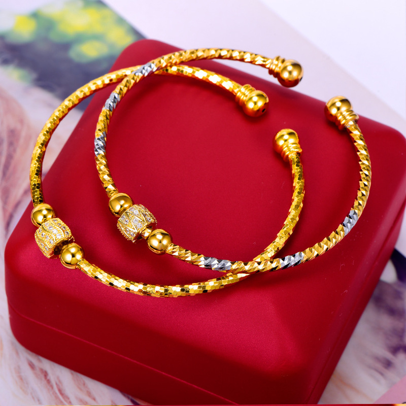 Factory Direct Sales India Middle East popular two-head beads bracelet gold middle band beads micro inlaid zircon jewelry