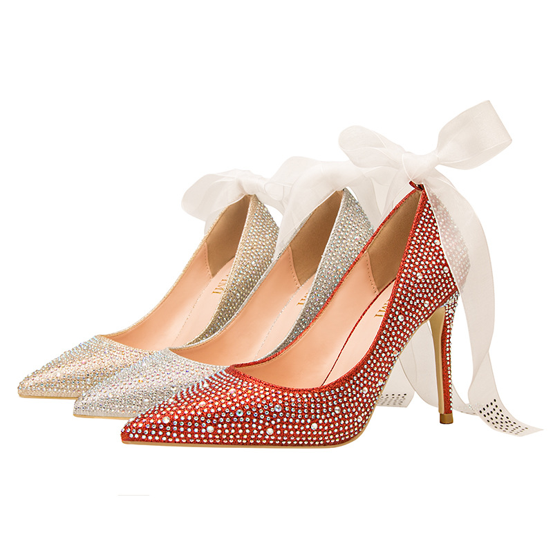 9288-42 han edition party shoes thin and shallow mouth pointed sexy wedding shoe show thin diamond drill high documentary shoes