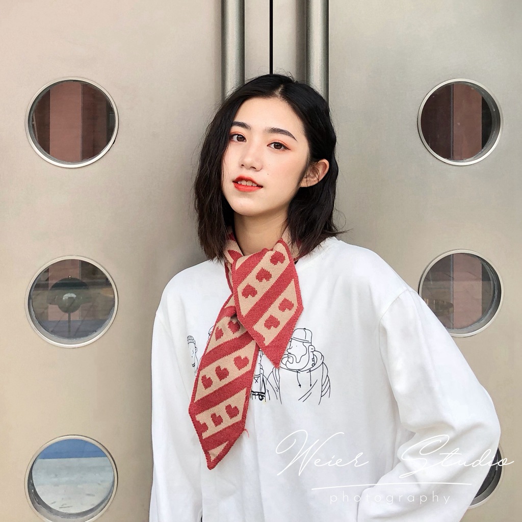新款韩国围巾时尚尖角针织毛线双面围巾女秋冬领巾学生小围巾