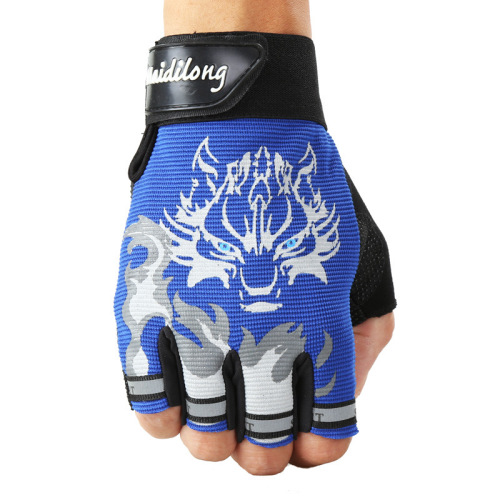 Wolf head breathable children's half-finger gloves for outdoor riding non-slip mountain bike fitness sports gloves for men and women