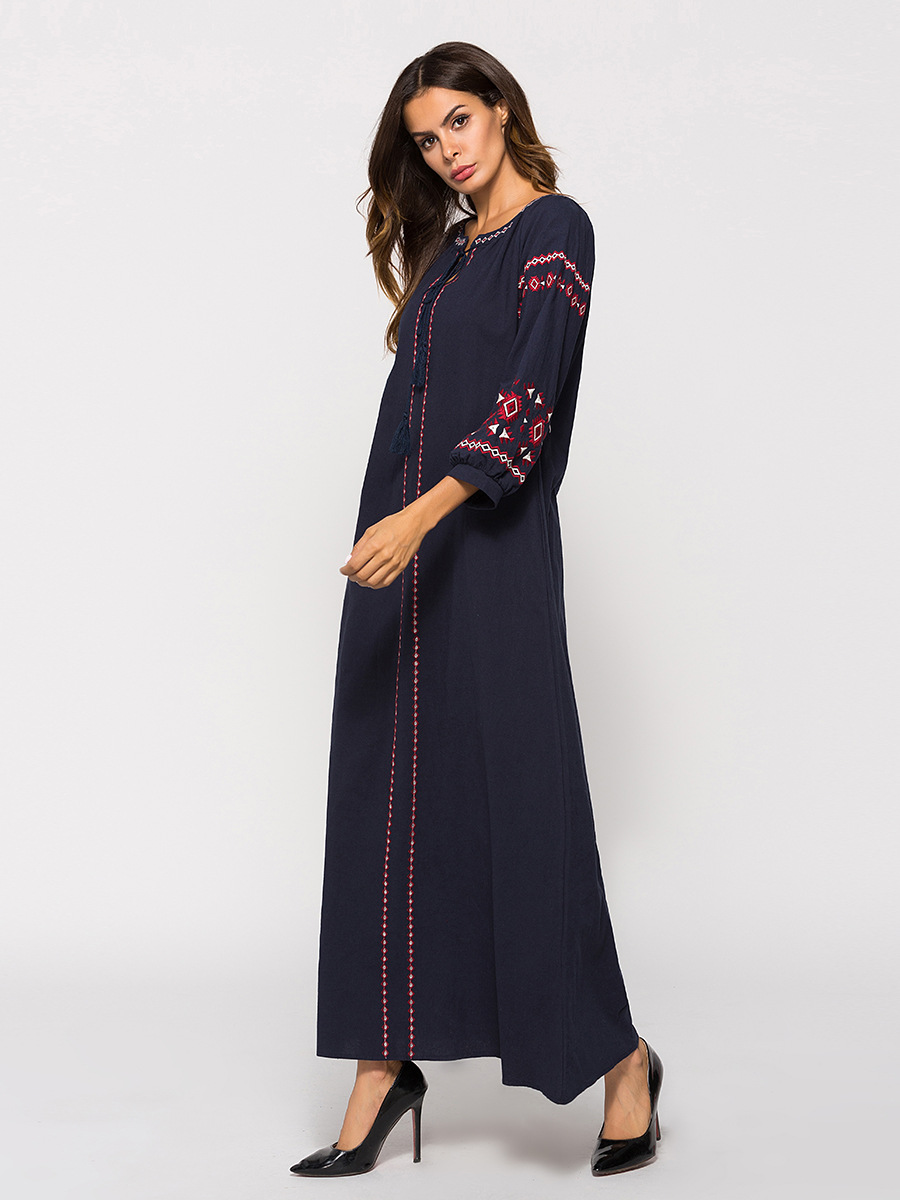 embroidery tassel cotton and linen long dress NSCX51212