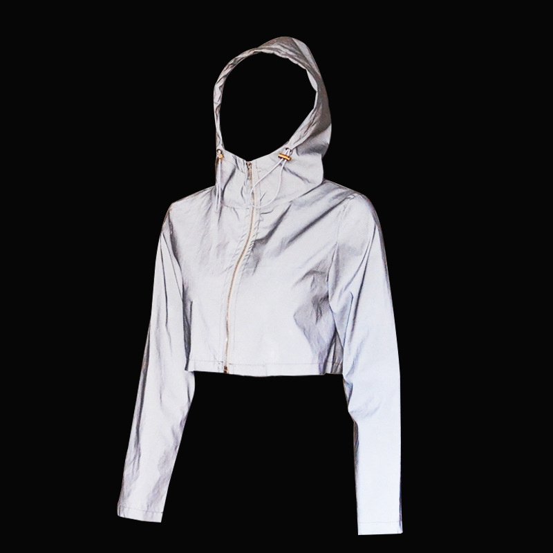 hooded drawstring stitching flashing reflective top nihaostyles wholesale clothes NSLIH90079