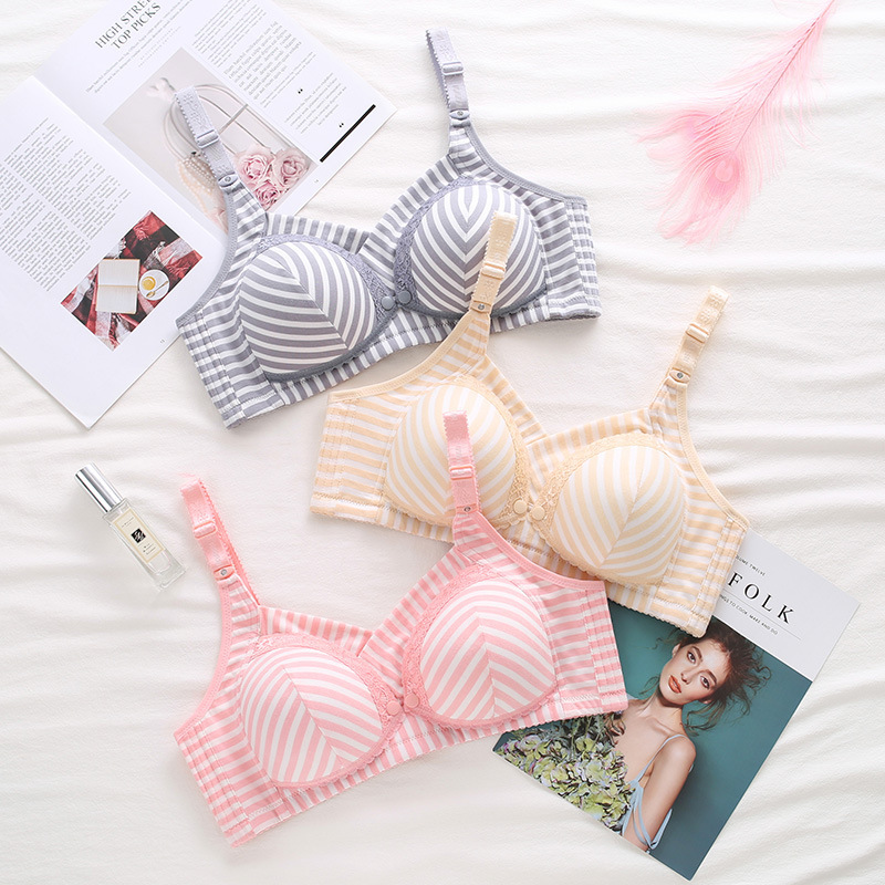 Fashion Striped Bra Pregnant Women Lactation Cotton Anti-galactorrhea Bra Nursing Double-Layer Large Size Front Deduction Underwear