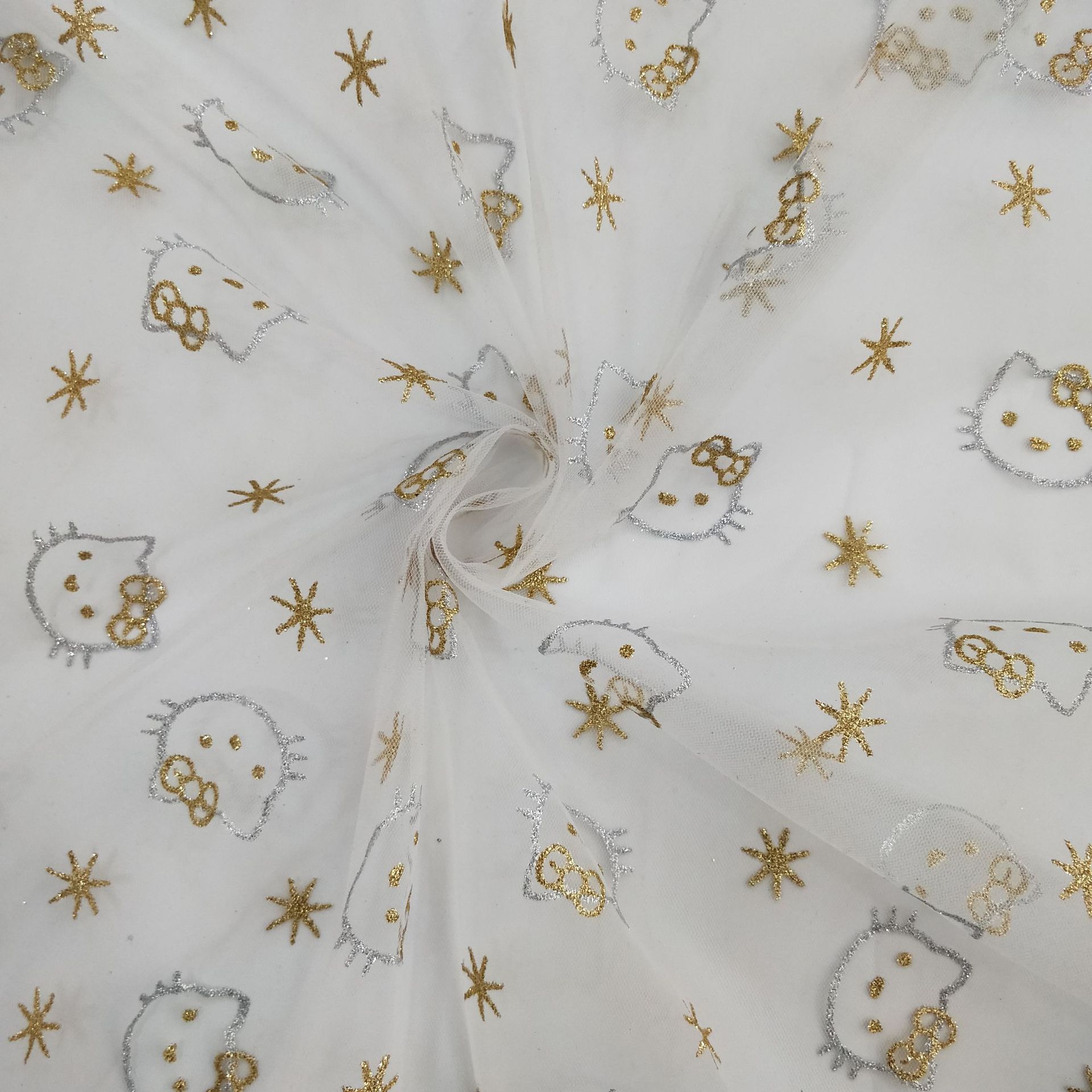 童装服装面料  网布两套色印金 厂家销售   底布可选